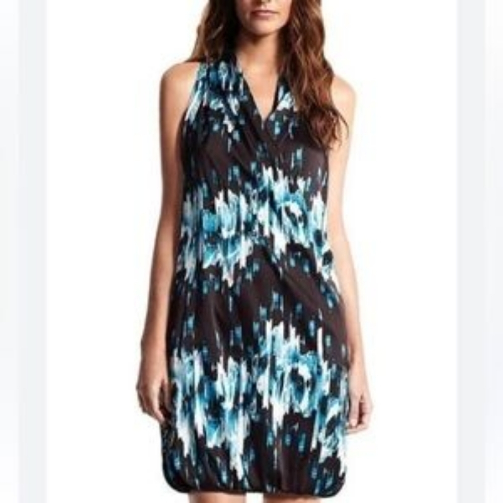 Derek Lam Bubble Dress Size Medium Silky Satin Party Blue Drape Wrap Lined